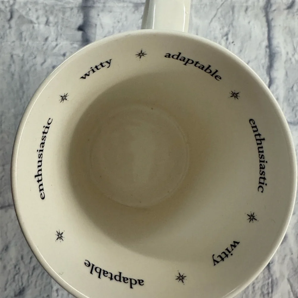 Williams Sonoma large mug Gemini, black and white with owl motif